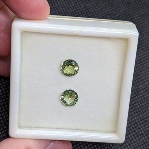 Set of two round 10mm green Nigerian tourmaline